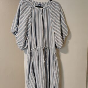 Old Navy Balloon Striped Dress Puff Short Sleeves Blue White 3X